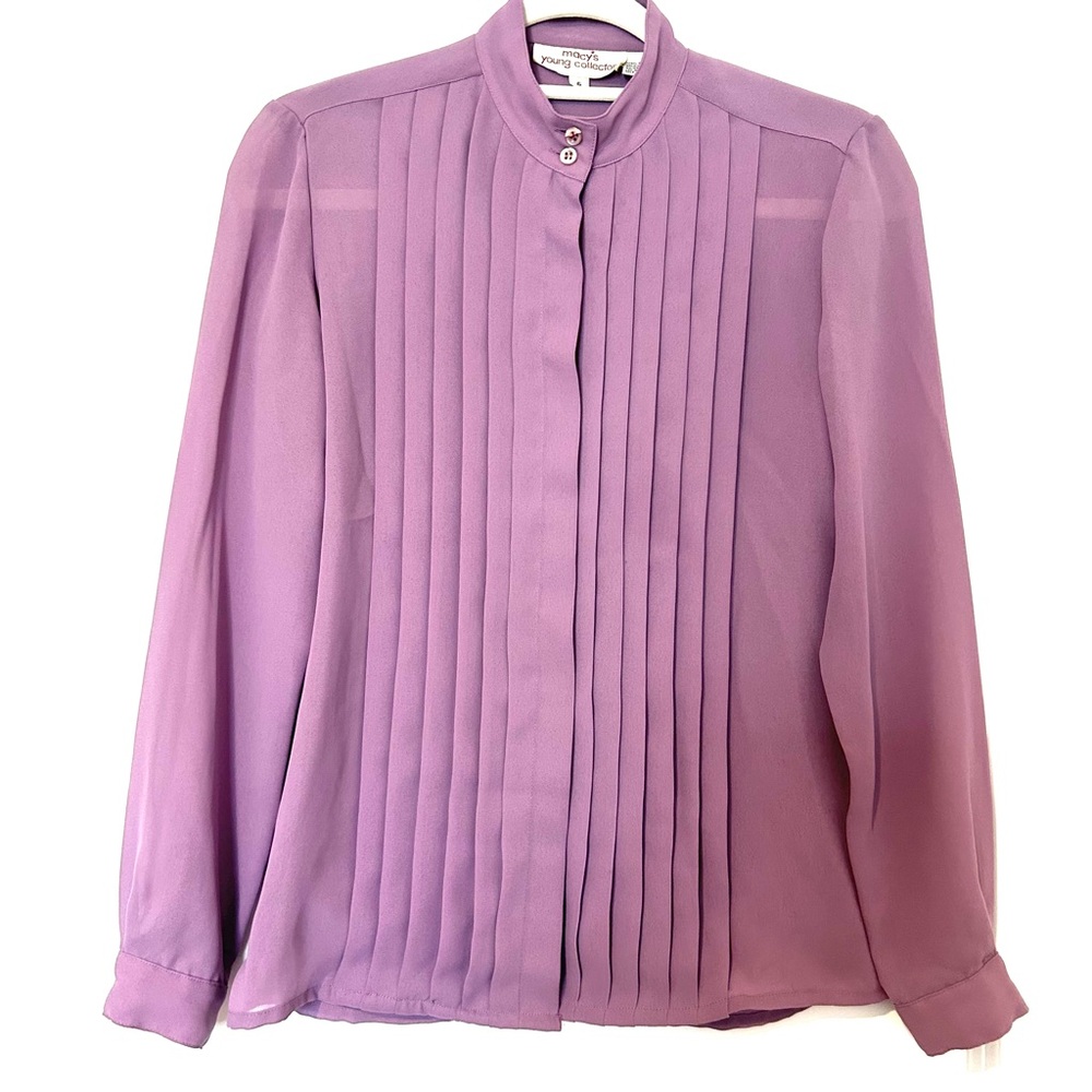 Vintage Macy's Young Collector Women's Sz 6 Purple Polyester L/S Pullover Blouse